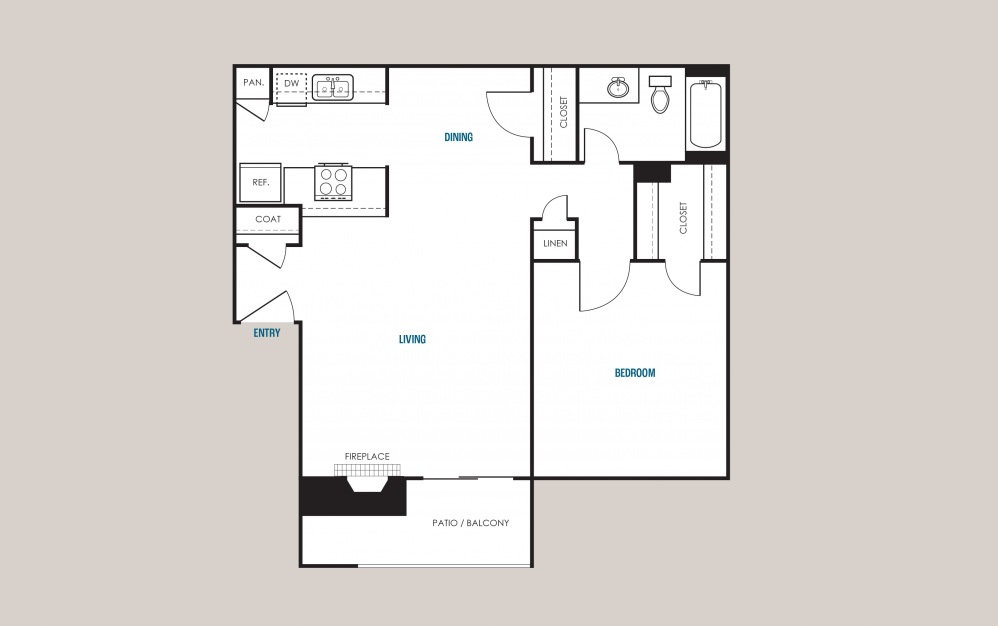 A2 - 1 bedroom floorplan layout with 1 bath and 630 square feet.